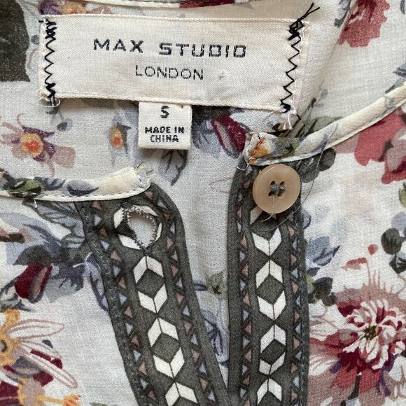 Max Studio Cotton Bell Sleeve Ruffle Hem Floral Dress Size Small Modest Cottage - Picture 7 of 8